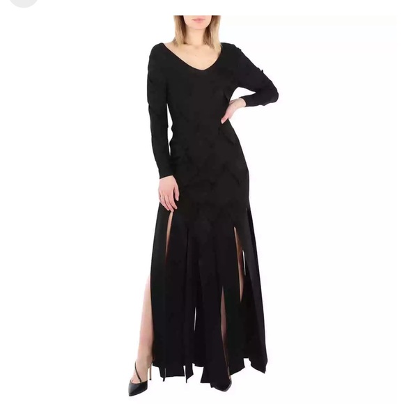 Ladies Black Anatori Long-sleeve Panelled Knit Gown, Size small - Picture 4 of 15